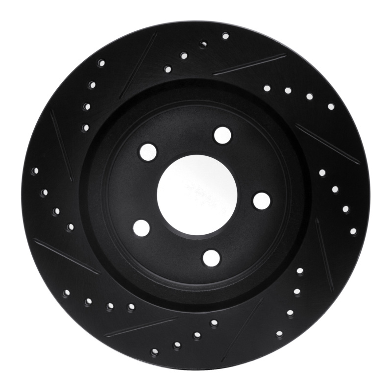Ford Mustang Brake Rotor (1) - Rear Right - R1 Concepts - Drilled & Slotted - Black - `05-`14